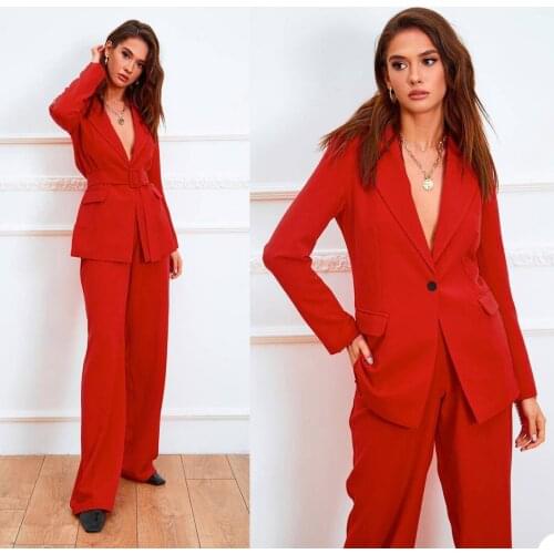 One Button Latest Young Girl Suits Elegant 2 Pieces Female Blazer With Belt Metro Chic Streetwear Casual Wear