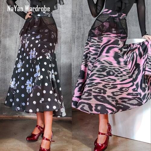 2020 New LP561 Latin Dance Dress Women Leopard Floral Long Skirt Ballroom Tango Chacha Belly Dancing Performamnce