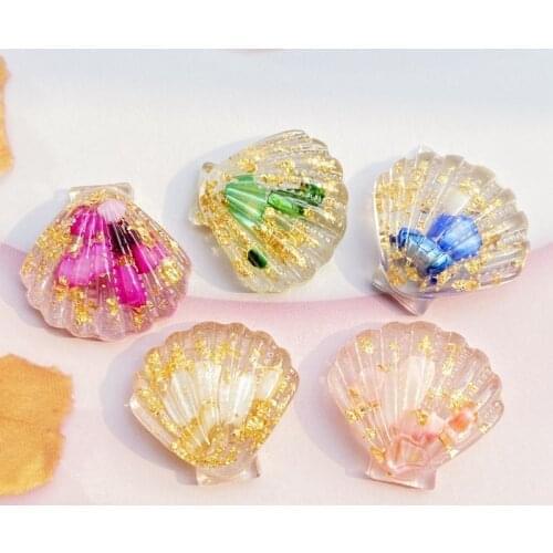 10pcs Kawaii Resin Mixed Transparent Colored Stone Shells Flat Back Cabochon Crafts Clothing DIY Scrapbooking Accessories G80