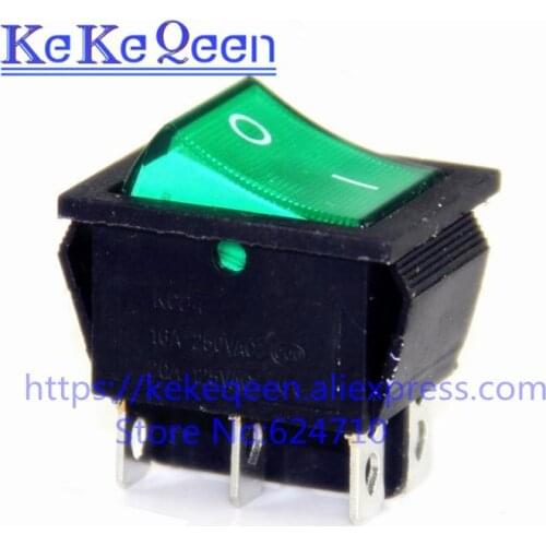 10Pcs KCD4 25x31mm Big Ship Type Switch Green 6 Pin 2 Position SPST 16A 250V 20A 125VAC ON-OFF Rocker Switch With a Green light