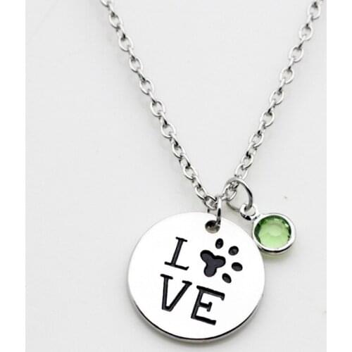 10PCS Lettering LOVE Footprint Pendant Necklace Jewelry Charm Alloy Flowers Green Crystal Necklace For Christmas Gift