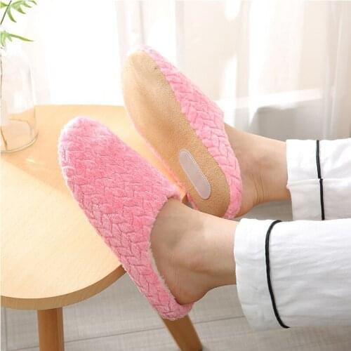 Womens indoor jacquard Japanese mute slippers warm plush couple home slippers non-slip autumn and winter shoes floor slippers