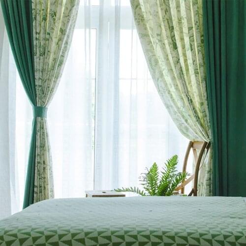 Green mosaic curtain art living room shade curtain rural cotton linen bay curtains for bedroom living room curtain floral