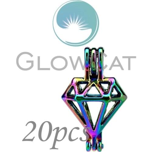 20x CC486 Rainbow Geometry Shape Beads Cage Jewelry Making Essential Oil Diffuser Pearl Cage Locket Pendant