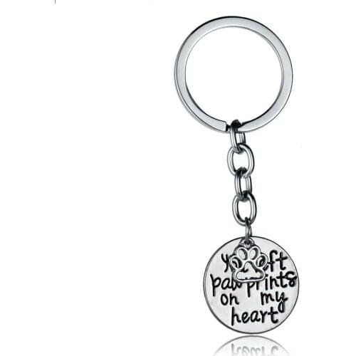 36PC You Left Paw Prints On My Heart Keyrings Round Pendant Hollow Dog Paw Keychains Women Men Pet Lovers Gifts Jewelry Key Ring