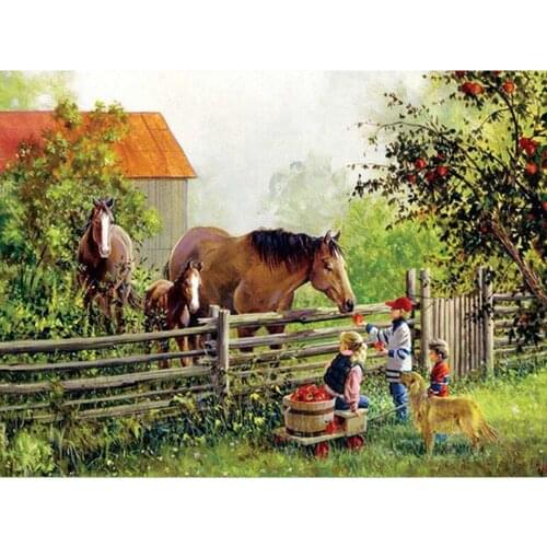5D DIY Diamond Painting Scenic farm horse Diamond Embroidery dog Picture Of Rhinestone Decor Diamond Painting Full Square TY505