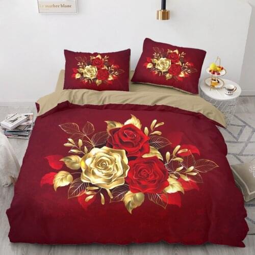 American 3D Duvet Cover Set Camel Quilt Covers Pillow Case Comforter Shell Full Double Size Bed Linen Flower Red Bedclothes