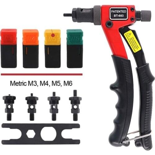 BT603 8'' Rivet Nut Gun Manual Riveter Gun Rivet Nut Tool Single Hand Operation Manual Mandrels, Mandrels M3, M4, M5, M6