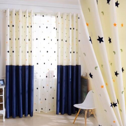 Kids Curtains Embroidery Star Moon Contracted Contemporary Stitching Window Curtains for Children Bedroom Screening Baby Room