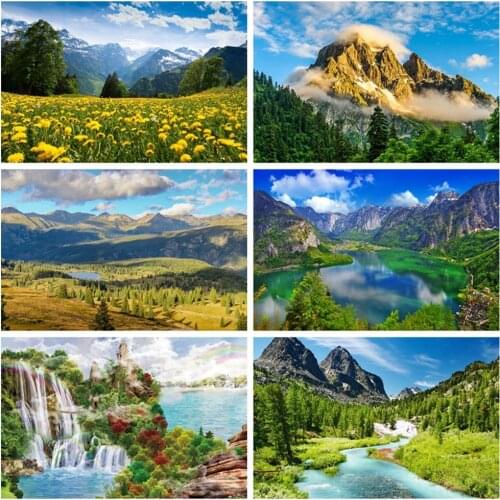 Mountain Sky Clouds Flowers Waterfall Nature Scenery Baby Portrait Photography Backdrop Spring Background for Photo Studio Props