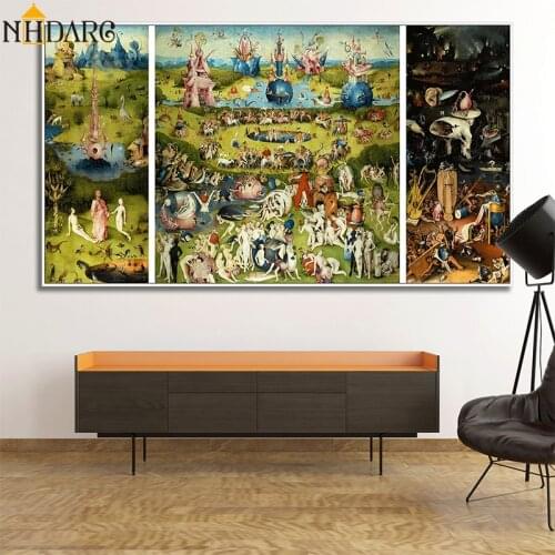 The Garden of Earthly Delight And Hell by Hieronymus Bosch HD Details Canvas Print Painting Art, Home Decoration For Living Room