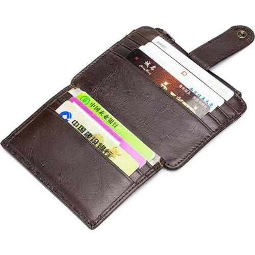 BULLCAPTAIN Genuine Leather RFID Blocking zipperMini Credit Card Holder Wallet mini slim wallet card & id holders man