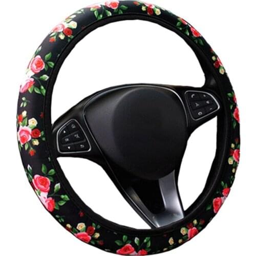 Fashion Flower Car Steering Wheel Cover No Inner Ring Rose Style Women Girl Lovely Cute Hand Bar Protector Interior Decoration
