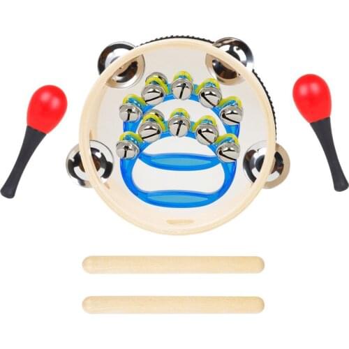 5Pcs/Set Kids Musical Instrument Set Music Education Toys for Kids Clave Sticks Tambourine Maracas