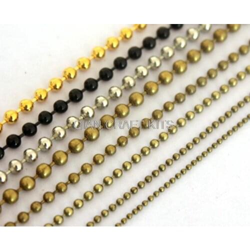 Set of 20 meters (1.2mm -2.4mm)Ball Bead Chain silver,gold ,bronze Finished lead nickle free mixed sizes and colors sampler set