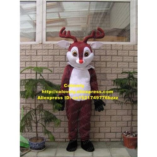 Fancy Rudolph The Red Nosed Deer Reindeer Mascot Costume Mascotte Caribou Rangifer White Belly Adult No.813 Free Shipping
