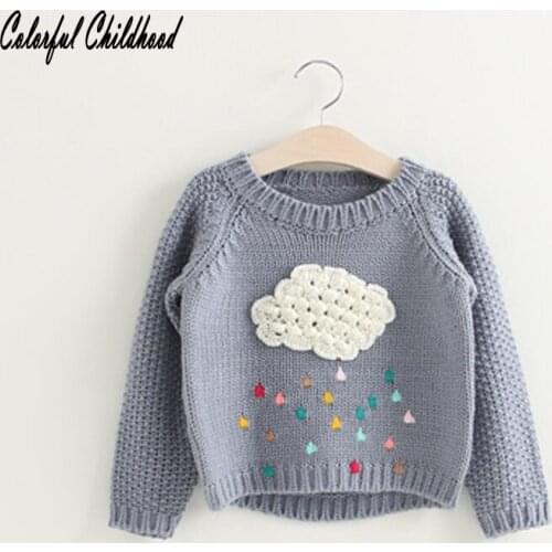 Girls Clothing 2017 Winter Pullover Children Sweaters Cartoon Cloud Long Sleeve Outerwear O-neck Kids Knitwear 3-7Y Xmas Gift