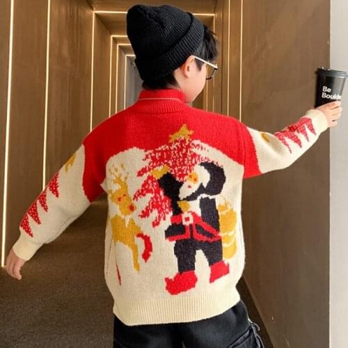 Baby Clothes Autumn Long Sleeve Cartoon Sweater Kids Boys Double Thickening Pullover Sweater Girl Knitted Sweater Christmas Tops