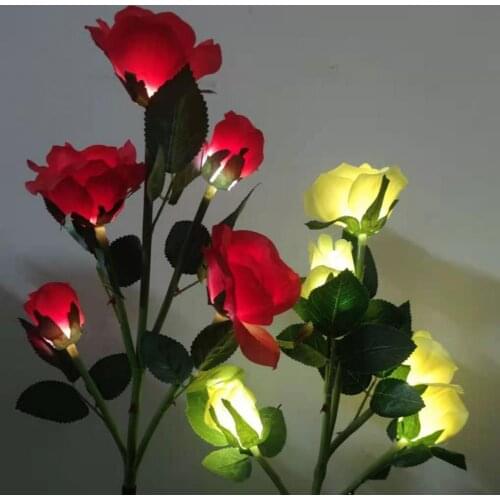 Walkway Light Solar Powered Waterproof Stainless Steel Realistic Rose Flower Lawn LED Light for Garden Fake Flower Decoration