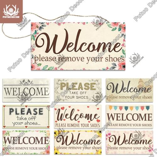 Putuo Decor Welcome Signs Wooden Hanging Signs Decorative Plaque Wooden Wall Plaque Wood for Home Decor Doorway Decoration
