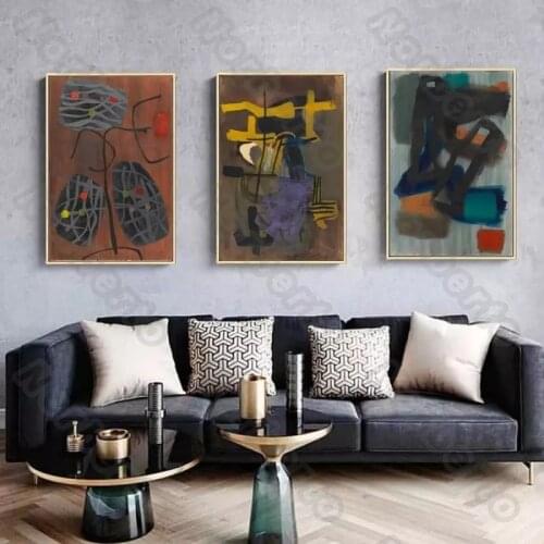 Retro Nostalgic Style Canvas Painting Poster Abstract Art Abstract Graffiti Vintage Drawing Pictures for Living Rooms Wall Decor