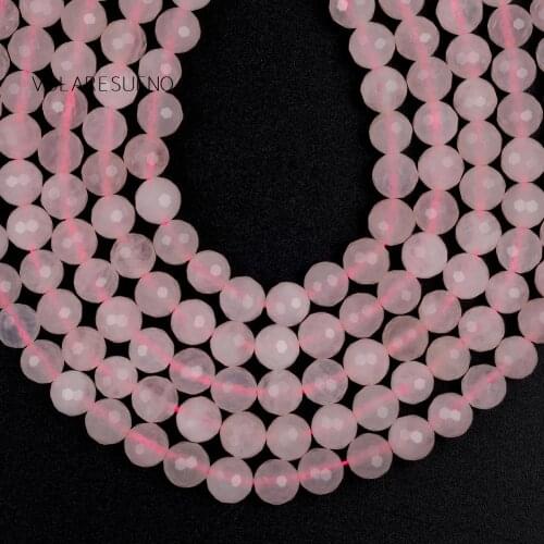 Pink Natural Gem Faceted Round Loose Spacer Stone Beads For Jewelry Making DIY Needlework Bracelet Charm Necklace Accessories