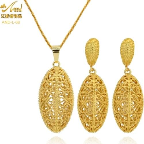 ANIID Wedding Jewelry Sets Necklaces And Earrings Dubai Gold Women African Stainless Steele Pendant Rhinestones Bridal Faddish