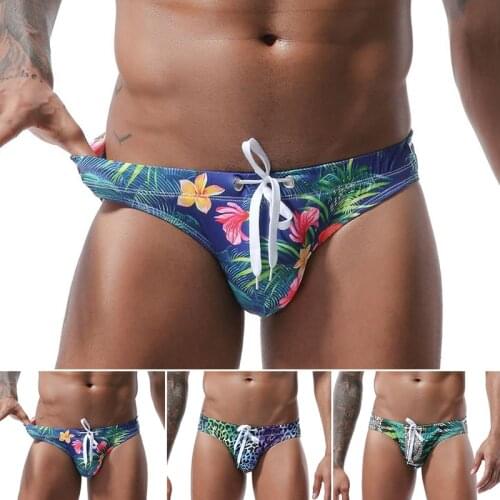 Mens Sexy Bikini Briefs Surf Beach Low Waist Print Tether Mesh Elastic Boxer Shorts Swimwear Summer Fashion Breathable Men