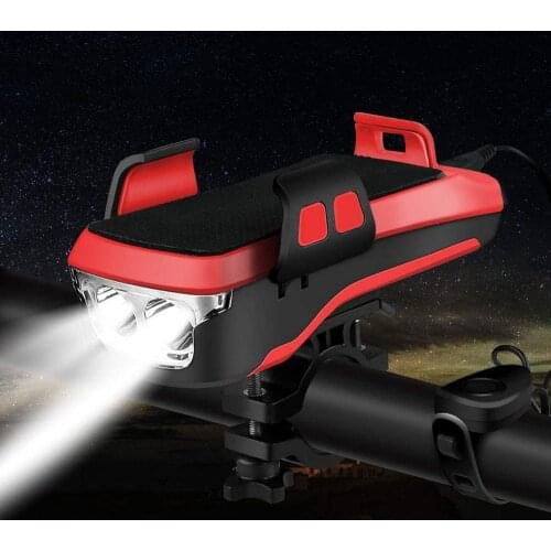 4 in 1 Waterproof Bicycle Light USB Rechargeable Bicycle Headlight With Horn Holder Mobile Power Supply Commuting Front Light