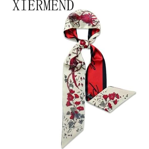 Spring summer new scarves ins thorns flowers double-sided little scarf French hair band narrow narrow ribbon women skinny scarf