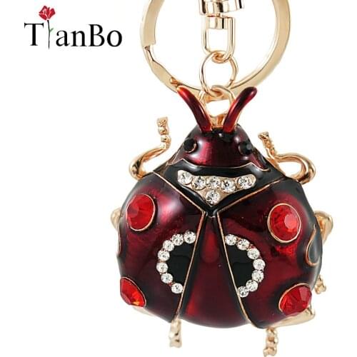 Women fashion Big Red ladybug key chain new crystal metal ladybug pendant bag charm keychain hot car kry ring party gift jewelry