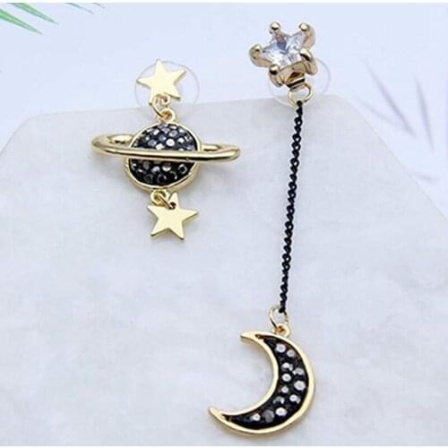 New Hyperbole Geometric Women Dangle Earrings Moon Saturn Pendant Asymmetrical Long Accessories Jewelry