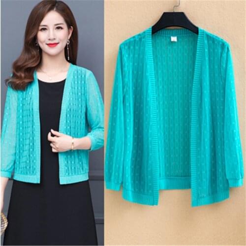 3/4 sleeves small shawl large size 3XL 4XL 5XL female thin sunscreen shirt new summer womens short lace cardigan womens PZ3291