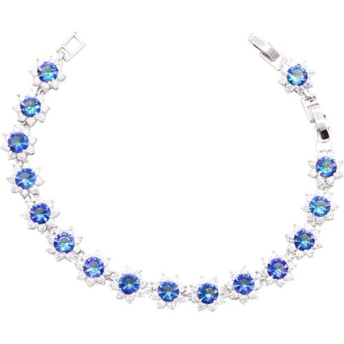 Rainbow Blue Topaz 925 Silver Bracelet for Women Wedding Birthday Jewelry Gift