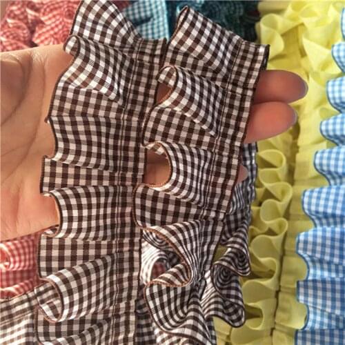 1M Multi Color Plaid Check Pleating Border Ribbon Ruffle For Dress Curtains Sofa Doll Toy Clothes Needlework 4cm Wide