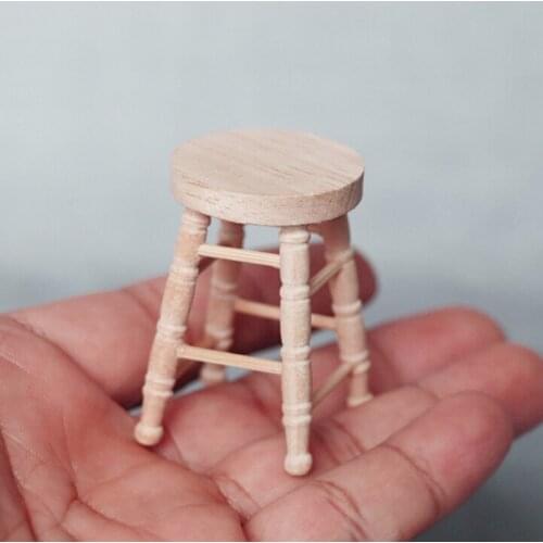 1pc 1/12 Dollhouse Miniature Accessories Mini Wooden Stool Simulation Chair Furniture Model Toys for Doll House Decoration