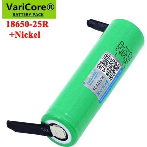 1pcs 100% New Brand 18650 2500mAh Rechargeable battery 3.6V INR18650 25R 20A discharge batteries + DIY Nickel