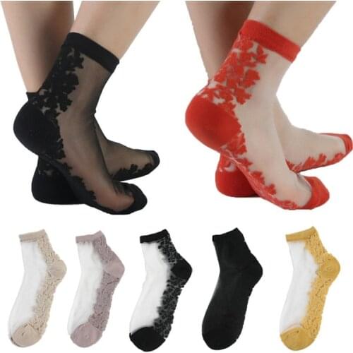 2021 Women Lace Socks Crystal Glass Silk Short Thin Transparent Sexy Socks Funny Factory Direct Sale