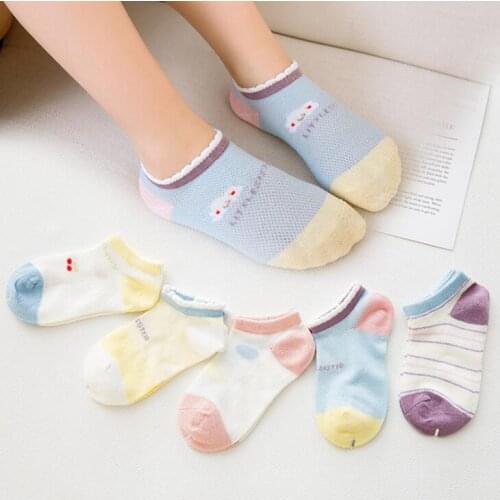 5 Pairs Spring&Summer Thin Section Mesh Childrens Socks Cute Lace Invisible Cotton Socks Breathable Boys Socks Baby Boat Socks