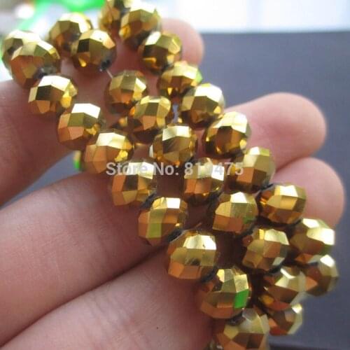 70Pcs/Lot 8mm*6mm Glass crystal beads Loose Rondelle Gold Color Jewelry accessoires