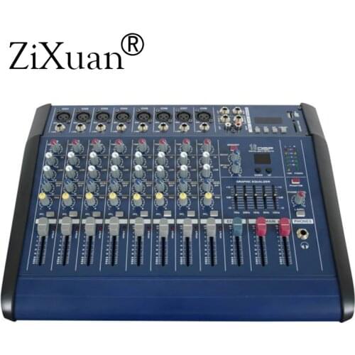 8 Channels Digital Mic Line Audio Mixing Console Power Mixer Amplifier with 48V Phantom Power USB/ SD Slot for DJ Stage