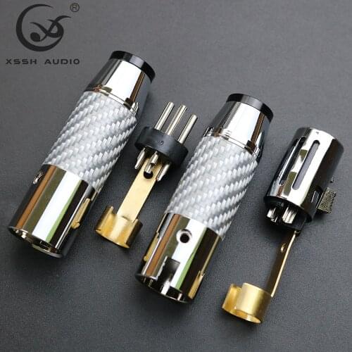 8pcs/4 pairs male femle XLR connector White Carbon Fiber copper plated rhodium gold Nylon 3 pins 3 pole XLR