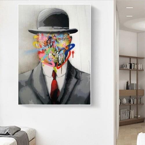 Abstract Street Art Canvas Paintings MAGRITTE Graffiti Art Posters and Prints Wall Art Pictures for Living Room Home Decoration