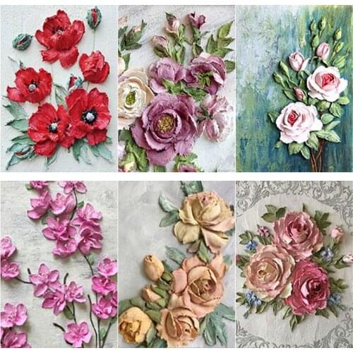 5D DIY Scenery Diamond Painting Oil Color Flowers Diamond Embroidery Cross Stitch Full Square Round Drill Manual Gift Home Decor
