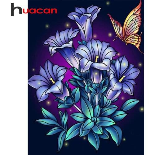 Huacan 5D Diamond Painting Floral Butterfly Full Drill Square/Round Diamond Embroidery Flower Mosaic Handmade Gift Home Decor
