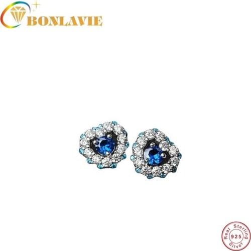 BONLAVIE S925 Sterling Silver Sapphire Heart-shaped Earrings Female Fashion Love Earrings