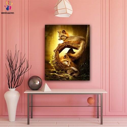 DIY colorings pictures by numbers with colors The little fox in the forest picture drawing painting by numbers framed