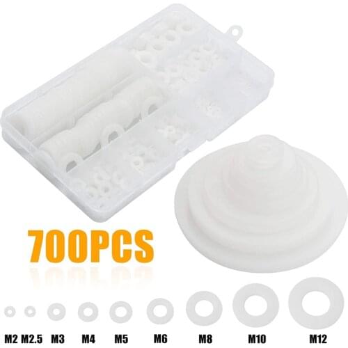 Electrapick 700 Pcs Nylon Flat Washers Gasket Round Spacer Seals Assortment Set for Mechanical M2 M2.5 M3 M4 M5 M6 M8 M10 M12