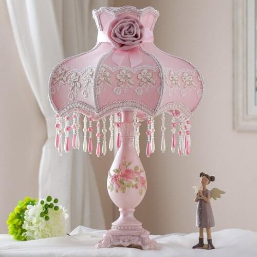 European Pink Vase Shade Table Lamps Warm Lovely Countryside Fabric Princess Girl Wedding Room Table Lights Bedroom Fixtures