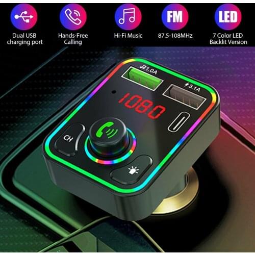 1pc Car FM Transmitter Kit Adapter 2 Port USB Type-C Fast Charger Wireless Hands-Free Cars MP3 Player Modulator